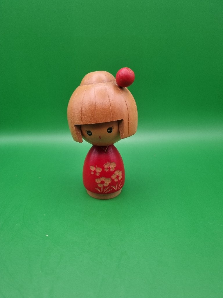 Joli kokeshi Kanzashi de Masae Fujikawa, 11 cm, Enlèvement ou Envoi, Bois, Multicolore