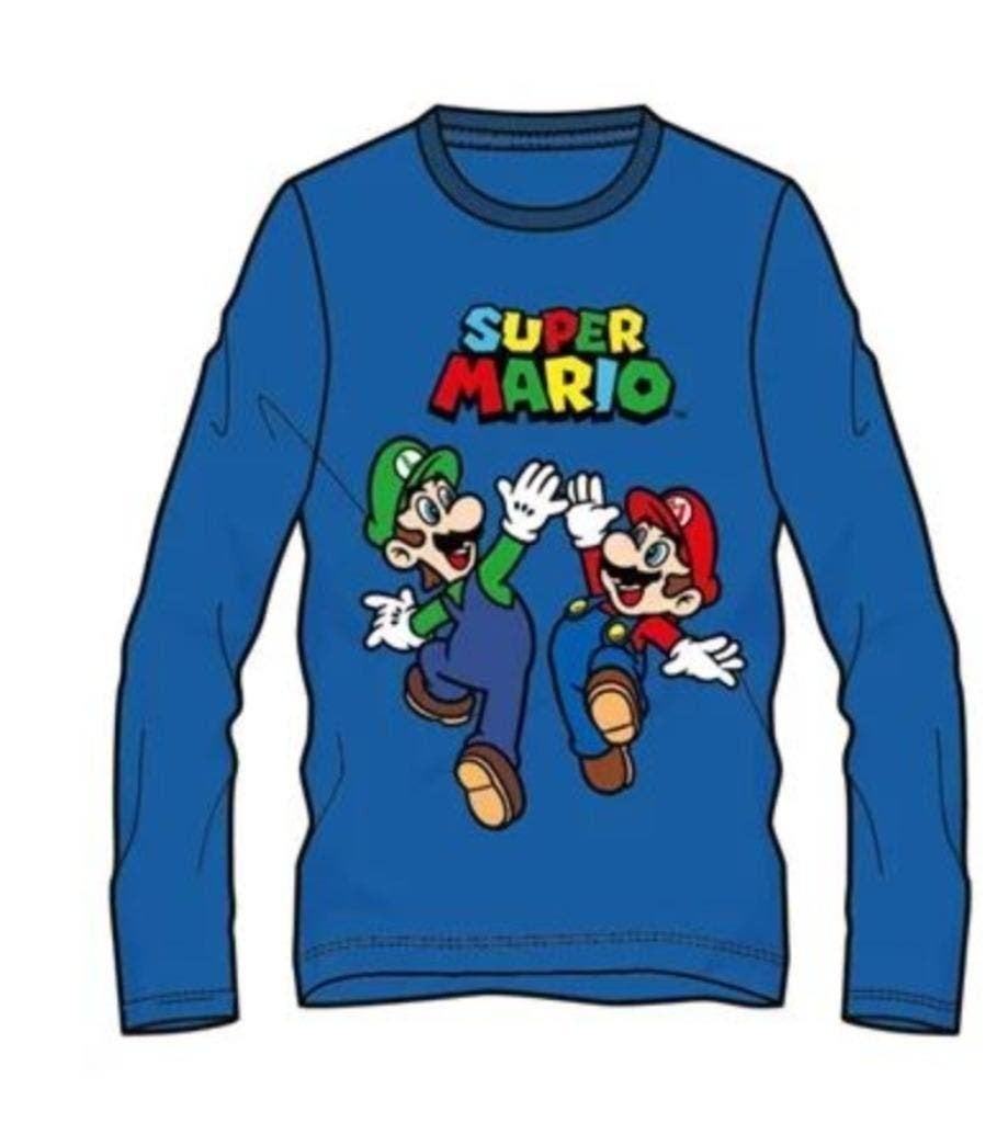 Super Mario Longsleeve Shirt Blauw - Mt 104-110-116-128-140, Garçon, Enlèvement ou Envoi, Chemise ou À manches longues, Neuf