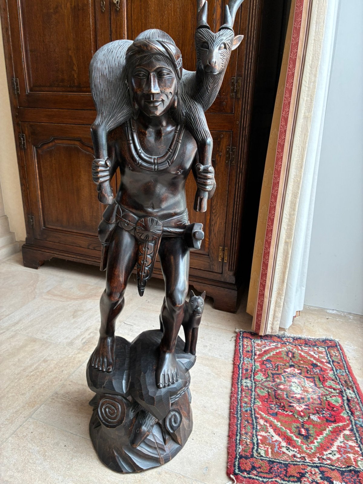 Statue en ébène, Antiquités & Art, Statue, Bois, 1 mètre - 2 mètres, Fait main
