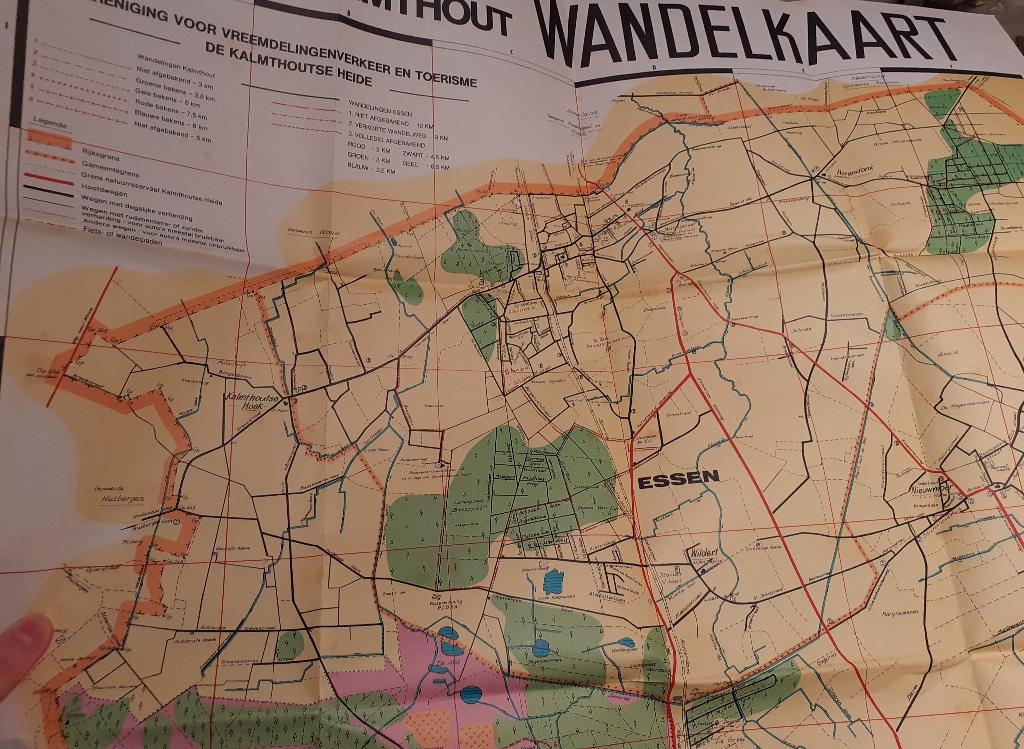 Vintage wandelkaart + folder Kalmthoutse heide, in envelop, Boeken, Atlassen en Landkaarten, Gelezen, Landkaart, België, 1800 tot 2000