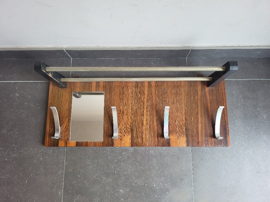 Vintage houten wandkapstok met metalen haken, Enlèvement, Utilisé, Bois, Portemanteau mural