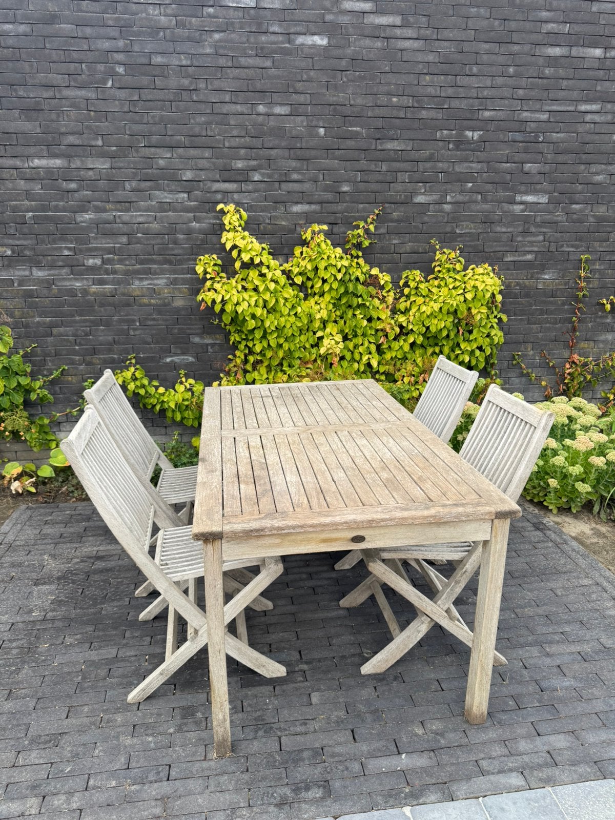 Teak tafel, Tuin en Terras, Ophalen, Gebruikt, Eettafel, 6 zitplaatsen