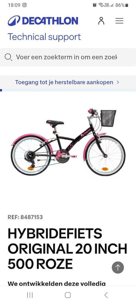 Meisjesfiets hybride 20 inch, Ophalen, Gebruikt, Versnellingen, Btwin Decathlon