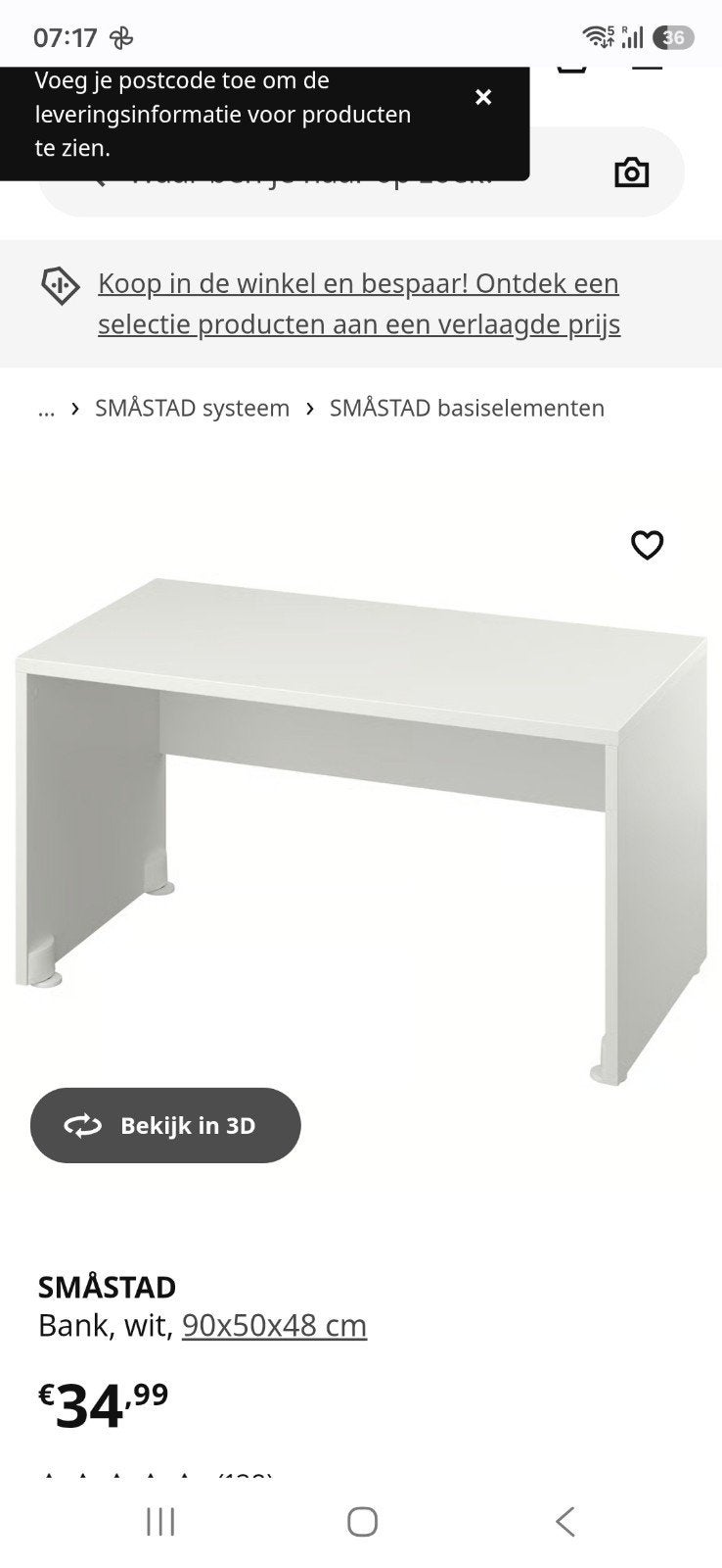 ikea smastad bank wit, Ophalen