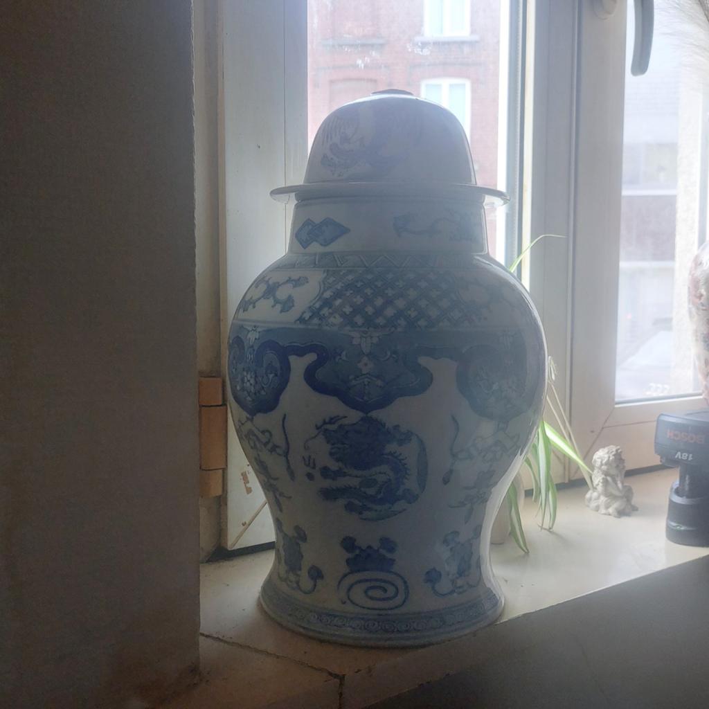 POT À GINGEMBRE VINTAGE CHINOIS BLEU ET PORCELAINE AVEC COUV, Enlèvement, Utilisé
