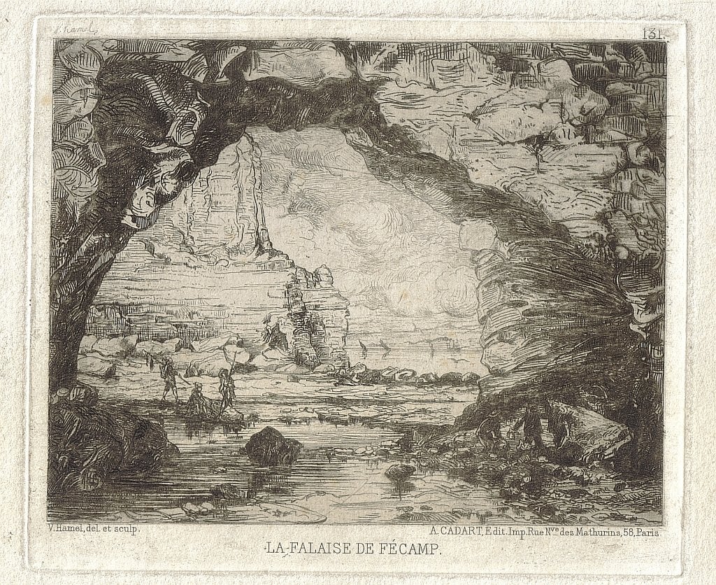 Victor Hamel ets "La Falaise de Fécamp", A. Cadart, Paris, Enlèvement, Paysage, Eau-forte, 1800 - 1899