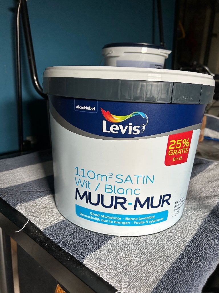 Levis muurverf wit satijn, Doe-het-zelf en Bouw, Verf, Beits en Lak, Ophalen, 5 tot 10 liter, Wit, Nieuw