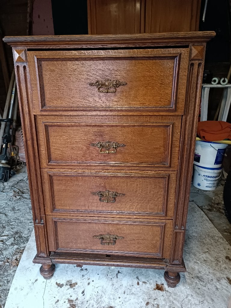 Commode antique 4 tiroirs, 3 ou 4 tiroirs, Ancien, Chêne, Comme neuf