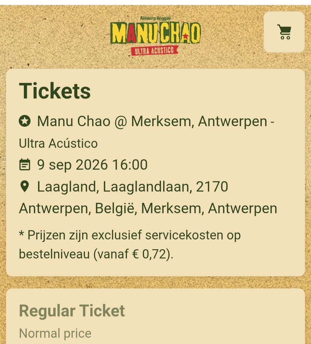 Gezocht ticket concert Manu Chao wo 9/9 Merksem, Tickets & Billets