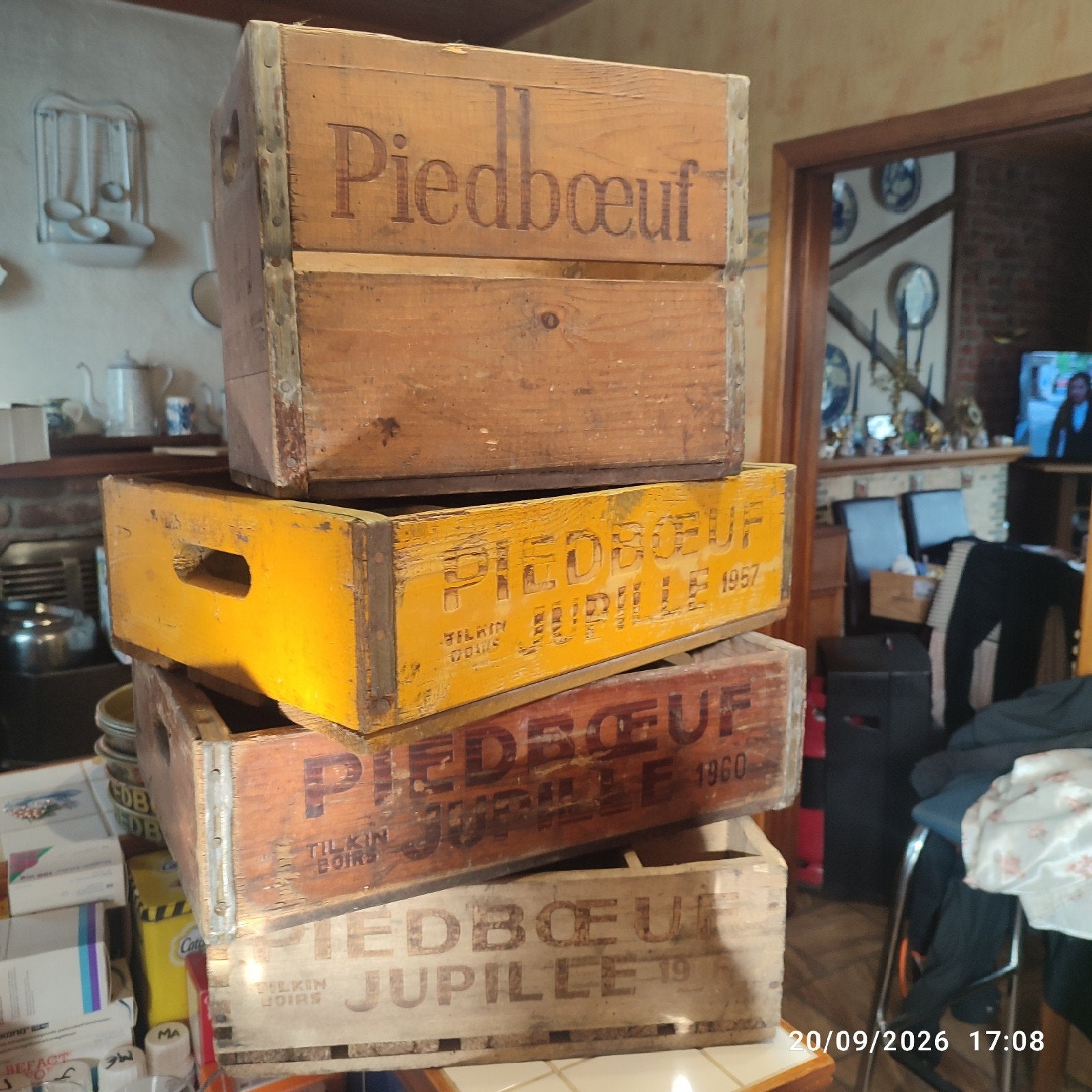 4 anciens bacs en bois PIEDBŒUF JUPILLE., Enlèvement, Utilisé, Panneau, Plaque ou Plaquette publicitaire, Autres marques