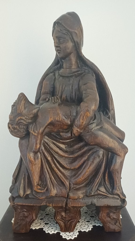 Antieke Eiken Pieta, Ophalen of Verzenden