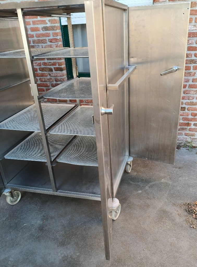 inox opbergkastop wielen met 4 deuren, Ophalen, Gebruikt