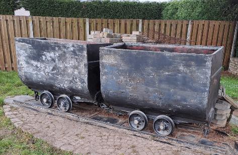 Industriële mijnkar decoratie op rails, Antiek en Kunst, Ophalen