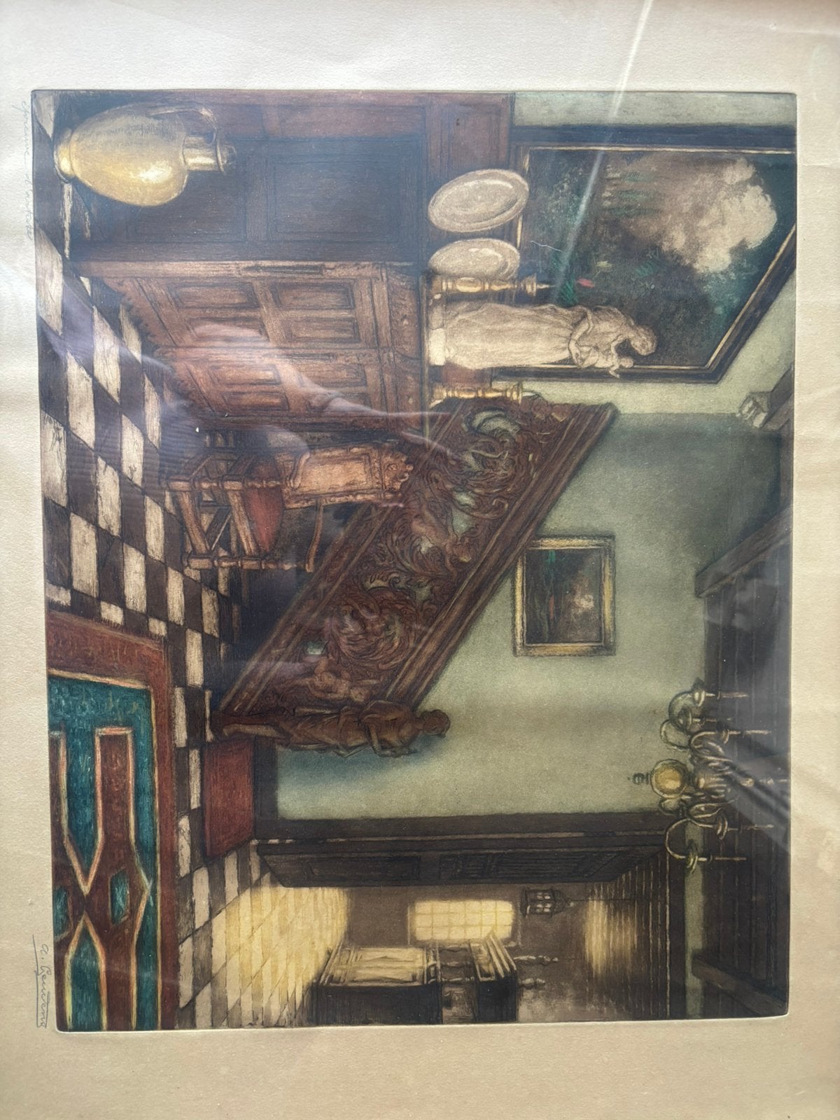 Albert Geudens ,Gesigneerde ingekleurde ets –, Ophalen, Ets, Gesigneerd