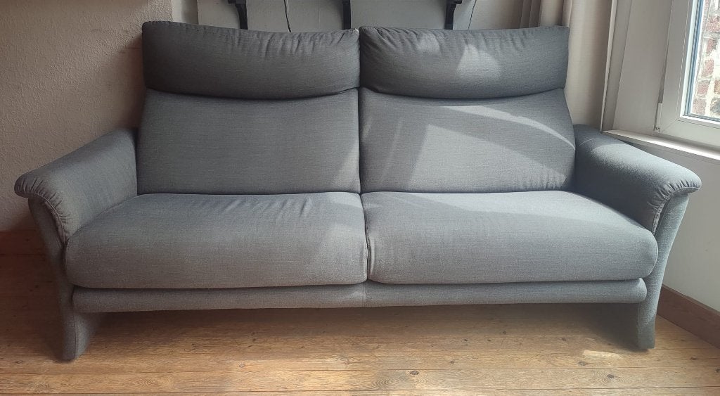 Grijze tweezitsbank - grey two-seater sofa, 200 à 250 cm, Banc droit, Enlèvement, Utilisé