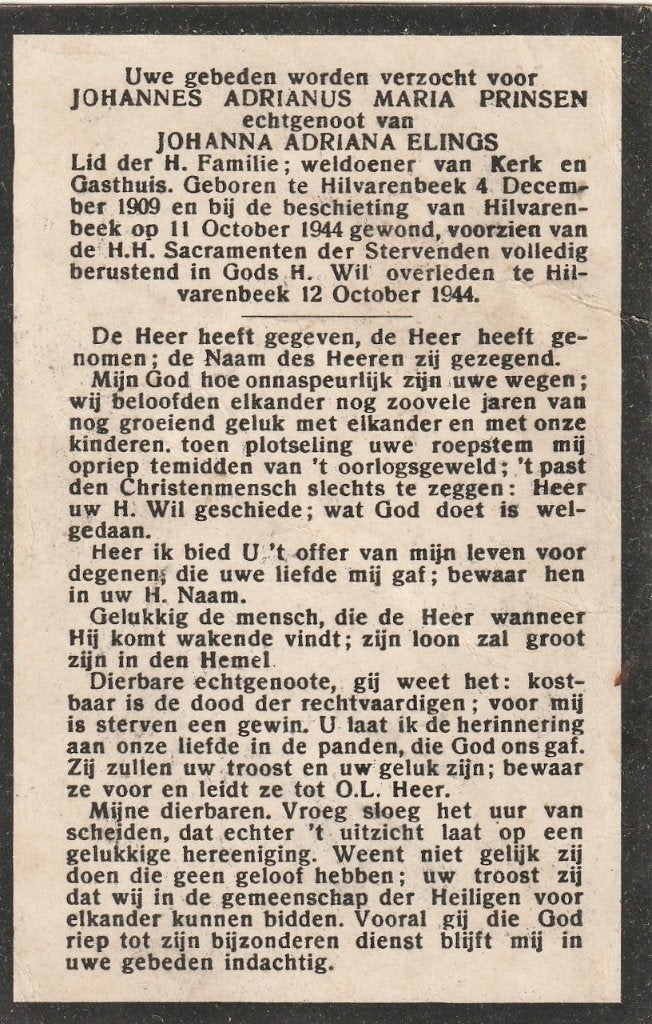 Oorlog 1940-45 Joannes Prinsen, beschieting, Verzamelen, Ophalen of Verzenden
