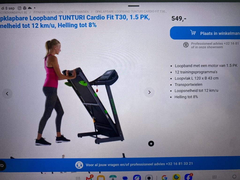 Loopband Tunturi Cardio Fit T30, Enlèvement, Comme neuf, Autres matériaux, Tapis roulant