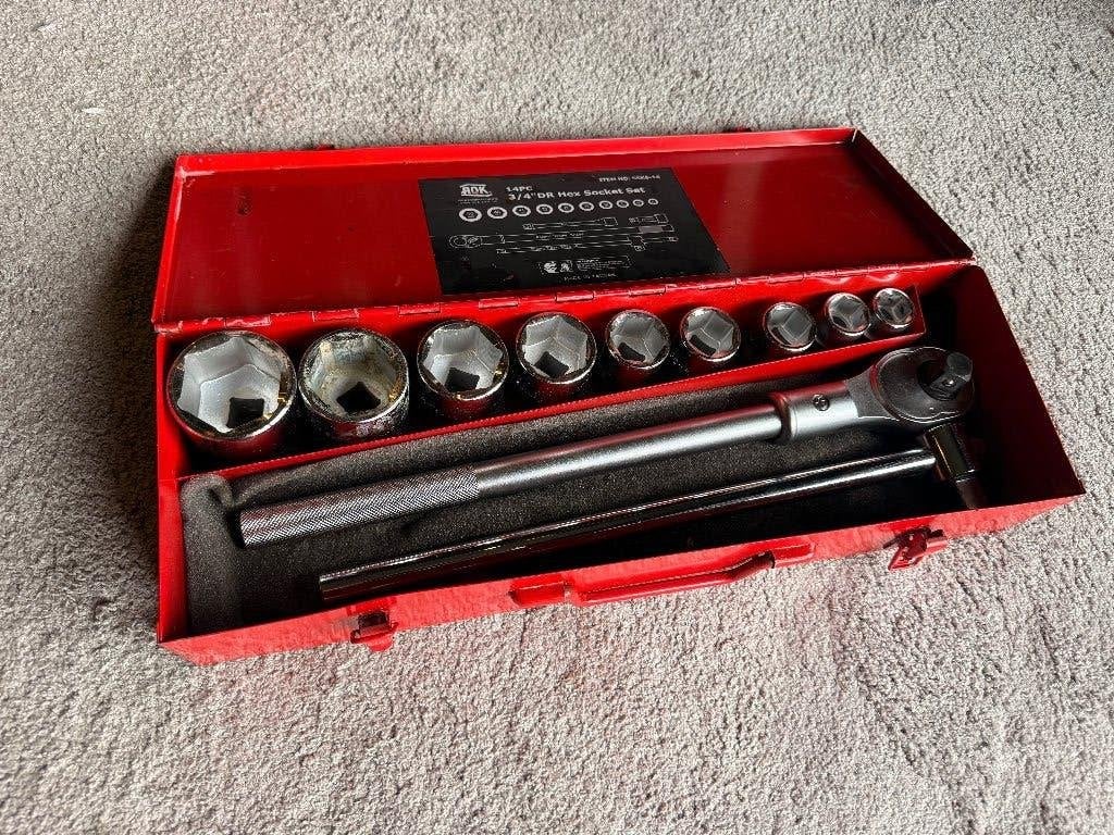 ROK 3/4" Doppenset 22-50mm + Ratel | Incompleet, Ophalen of Verzenden, Gebruikt, Gereedschapsset, Overige merken