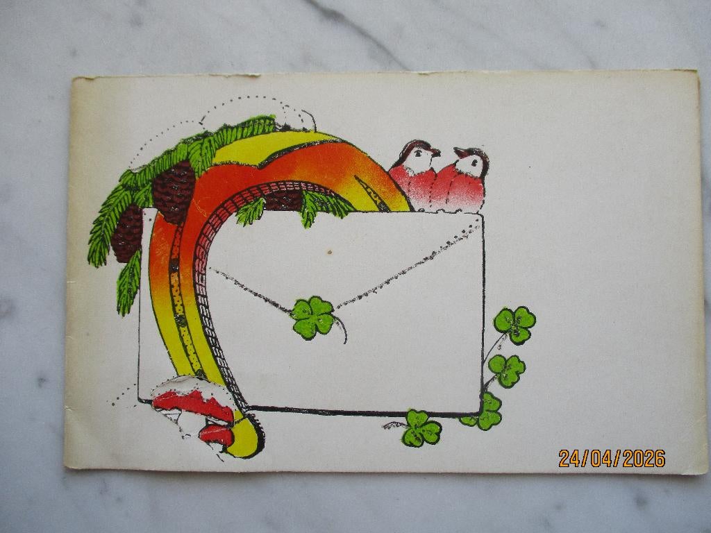 dubbele kaart hoefijzer vogels brief klaver vier, Envoi, 1940 à 1960, Non affranchie, Autres thèmes
