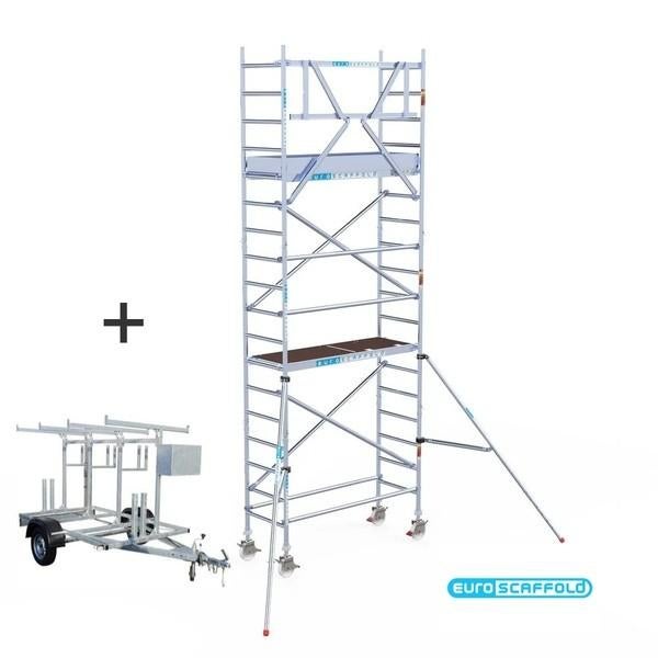 Nieuwe Euroscaffold Prof steiger 6mWerkhoogte + Aanhanger!!!, Doe-het-zelf en Bouw, Steigers, Ophalen, Nieuw, Rolsteiger of Kamersteiger