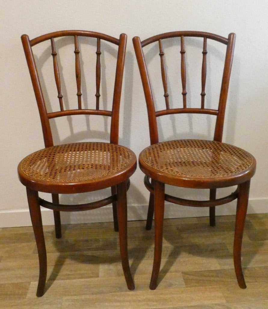 Set van 2 Thonet stoelen met rotan zitting [1294], Antiek en Kunst, Ophalen