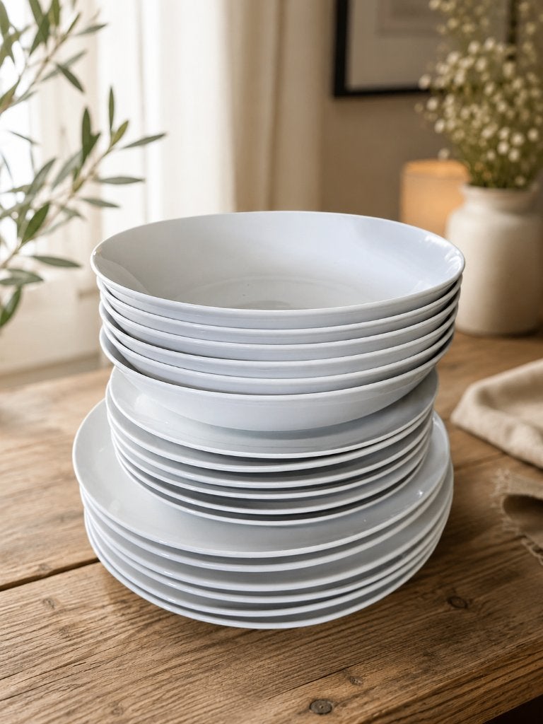 O-Tableware 'Sweep' Wit/Grijs Servies (18-delig), Ophalen, Gebruikt, Bord(en), Modern