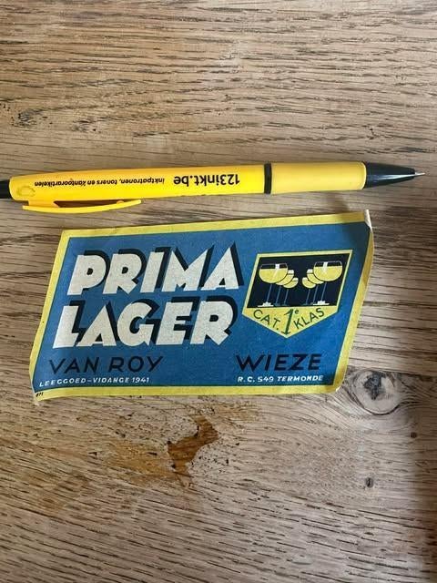 prima lager etiket label van Roy Wieze, Verzamelen, Ophalen of Verzenden, Nieuw, Overige typen, Overige merken