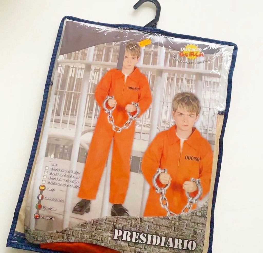 Déguisement Halloween enfant prisonnier 5 / 6 ans +menottes, Enlèvement ou Envoi, Comme neuf, Garçon ou Fille