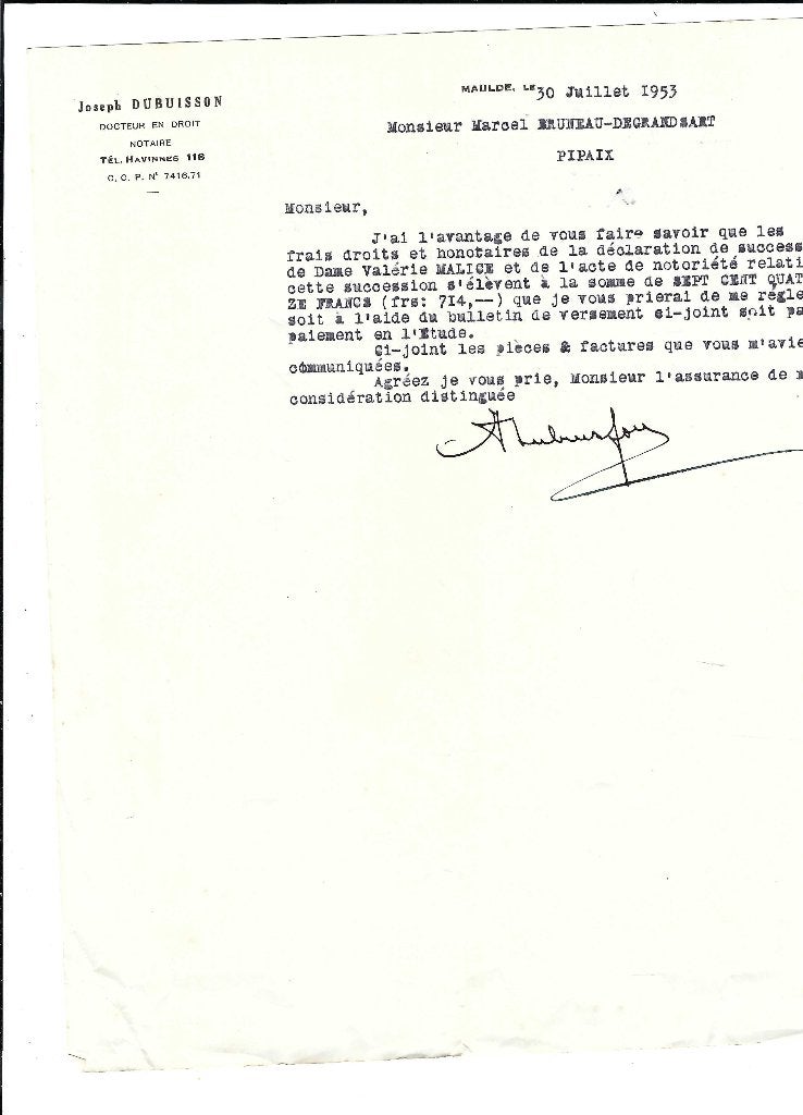Ancien courrier 1953, Enlèvement ou Envoi