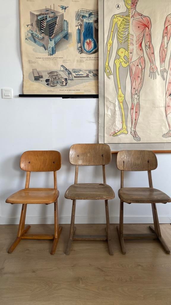 Vintage schoolstoelen, Huis en Inrichting, Ophalen, Gebruikt, Hout
