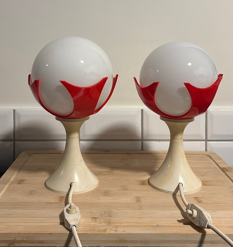 2 lampes de table vintage Space Age - années 70 - opaline, Enlèvement, Comme neuf, Verre