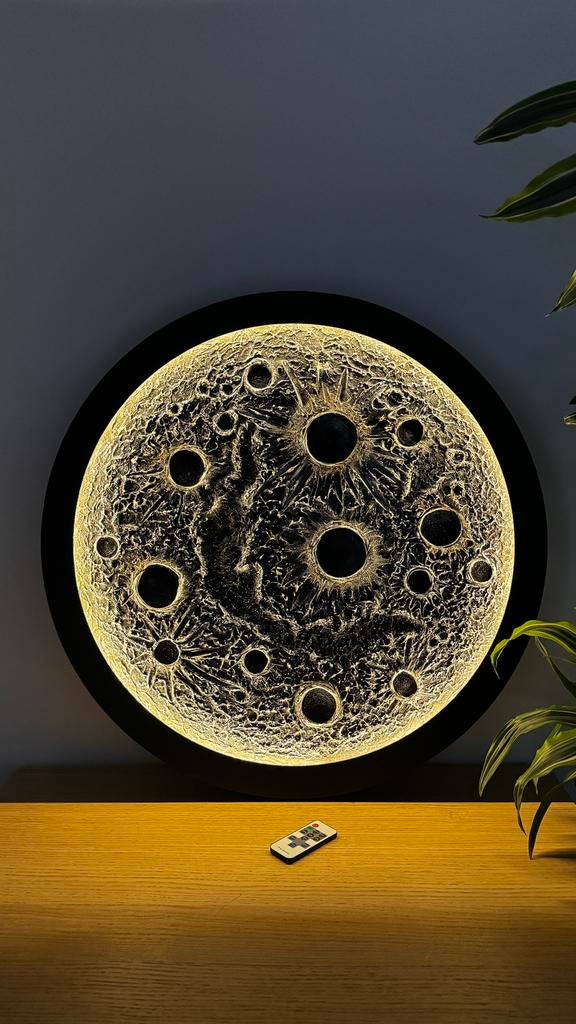 Grote handgemaakte maanlamp (70 cm) met LED + afstandsbedien, Huis en Inrichting, Ophalen of Verzenden, Zo goed als nieuw