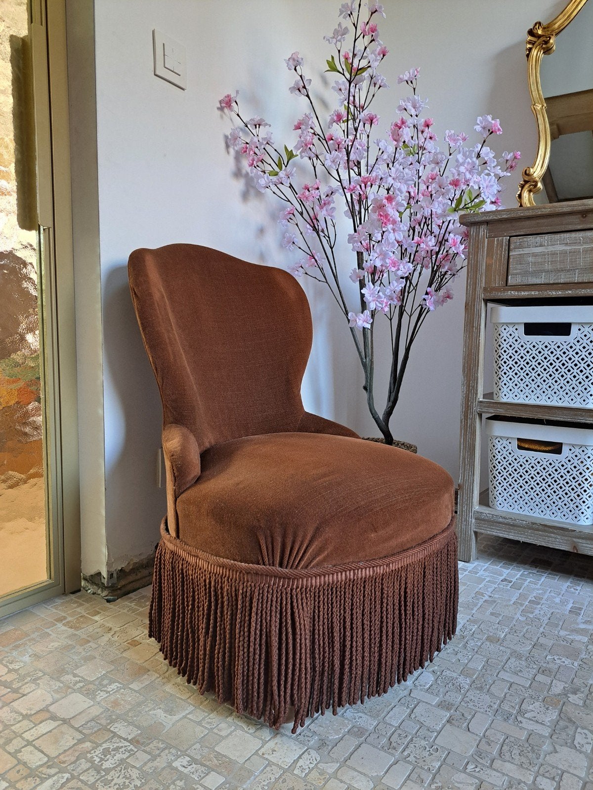 Bruine authentieke crapaud kinderfauteuil, Maison & Meubles, Moins de 75 cm, Bois, Enlèvement, Utilisé