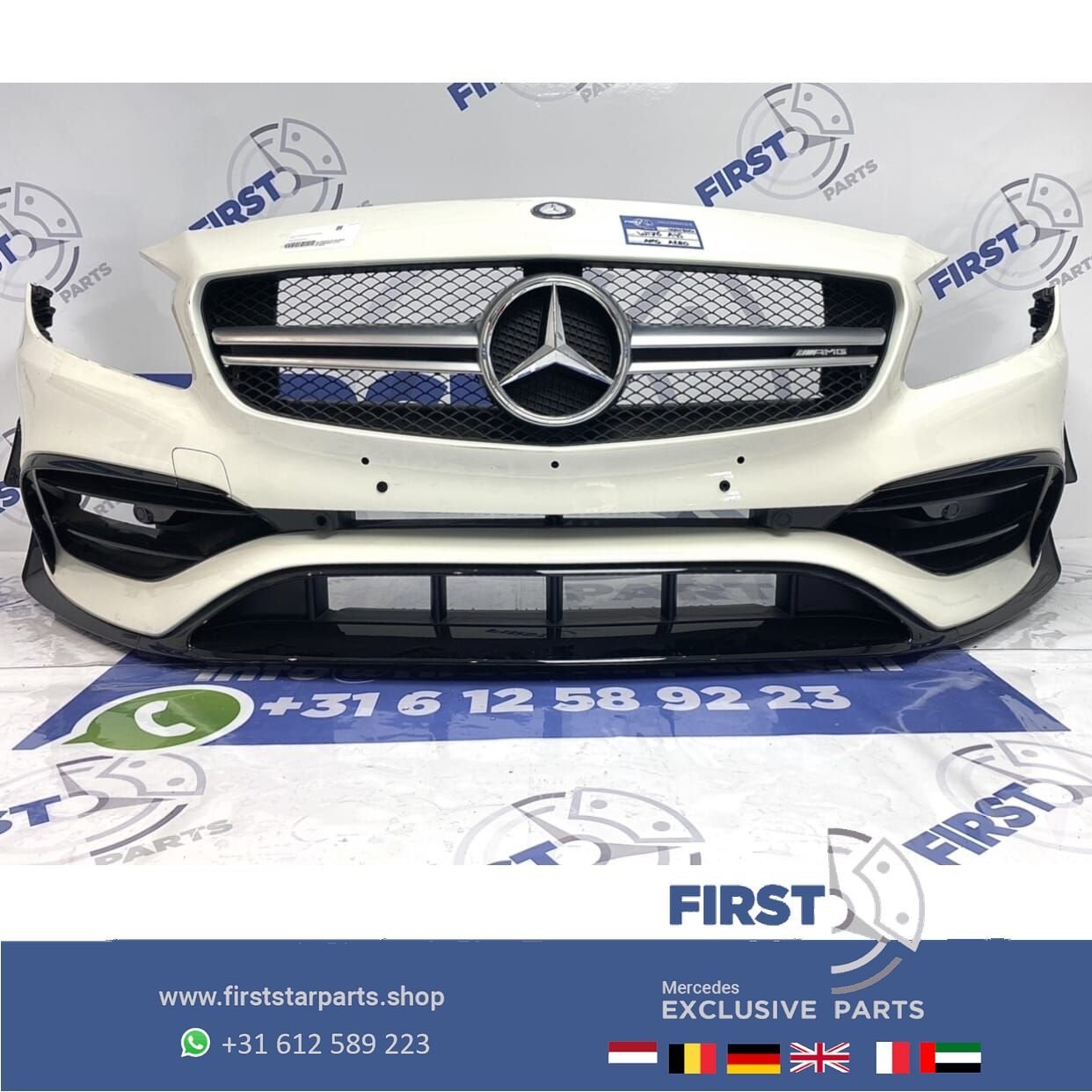 W176 A45 AMG FACELIFT VOORBUMPER WIT COMPLEET AERO PAKKET PE, Gebruikt, -, Voor, Ophalen of Verzenden