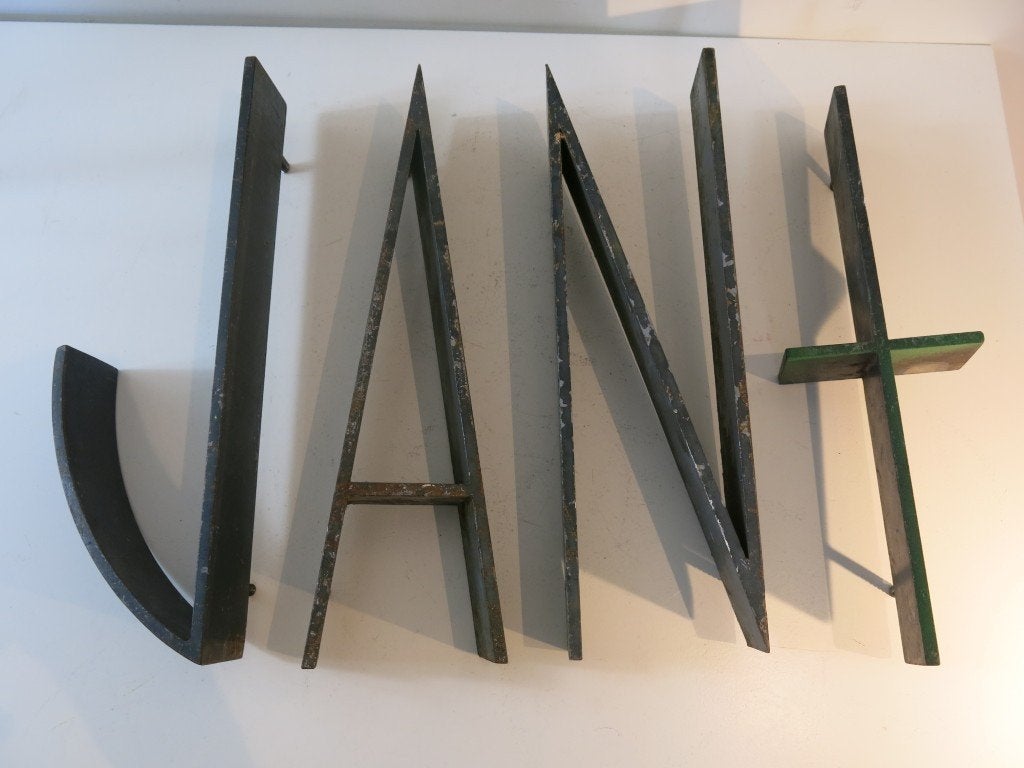 Set Grote Vintage Metalen Gevelletters  4 stuks, Ophalen of Verzenden, Gebruikt