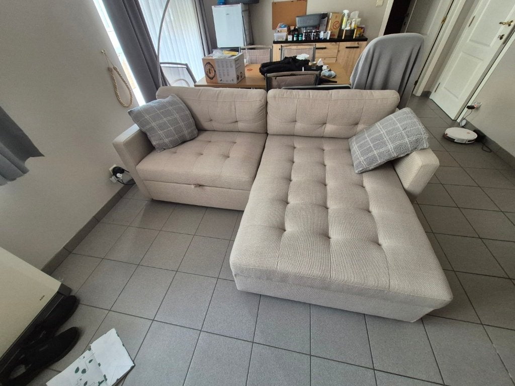 Joli canapé-lit avec rangement - très bon état - 250€, Enlèvement, Comme neuf, Bois, Scandinavisch / Nordic