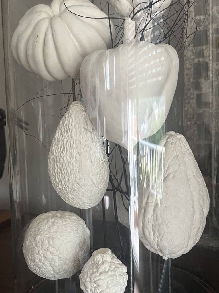 GLOBE DE CURIOSITÉ ANCIEN AVEC FRUITS ET LEGUMES EN PLÂTRE, Enlèvement