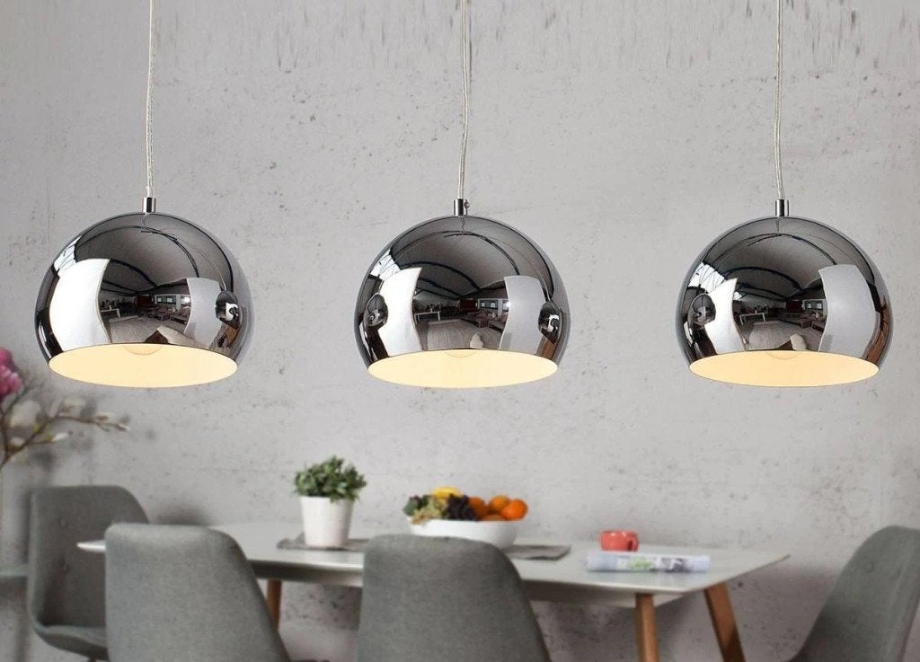 Abat-jour Globe 28cm chrome intérieur blanc, Maison & Meubles, Neuf, Suspension, Enlèvement ou Envoi, Rond