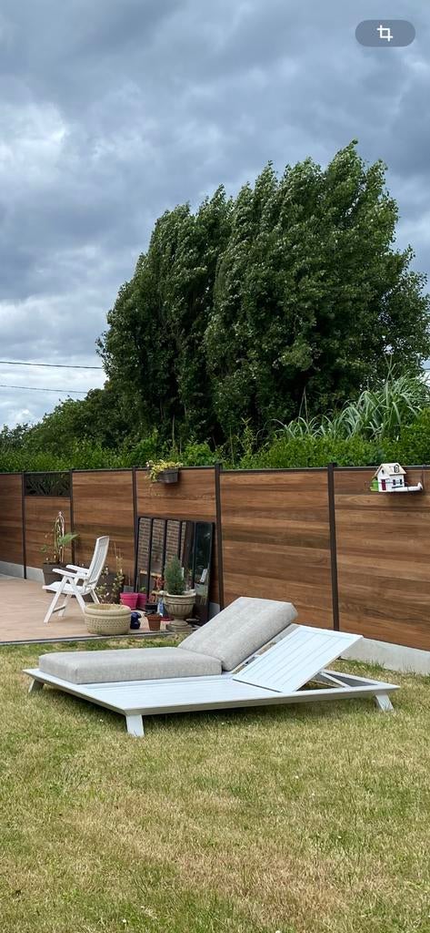 Double transat en métal blanc avec coussins, Jardin & Terrasse, Ensembles de jardin, Aluminium, Comme neuf, Enlèvement, Sets de jardin