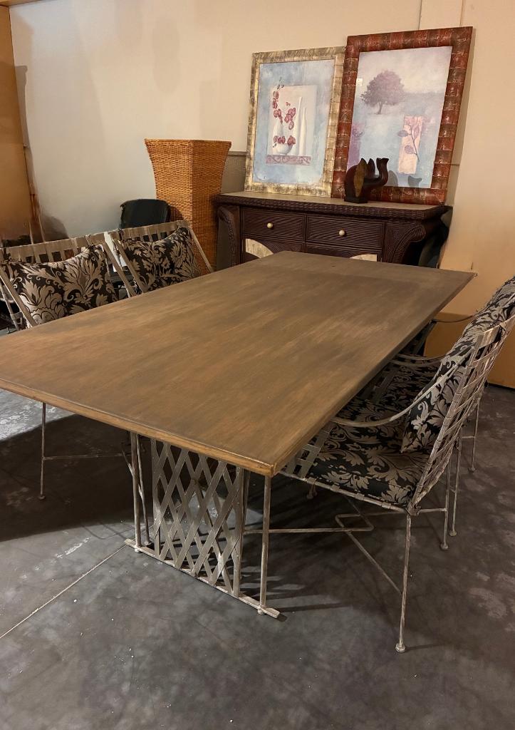 Tafel eik/ijzer met vier ijzeren stoelen., Ophalen, Nieuw, Vier, Metaal