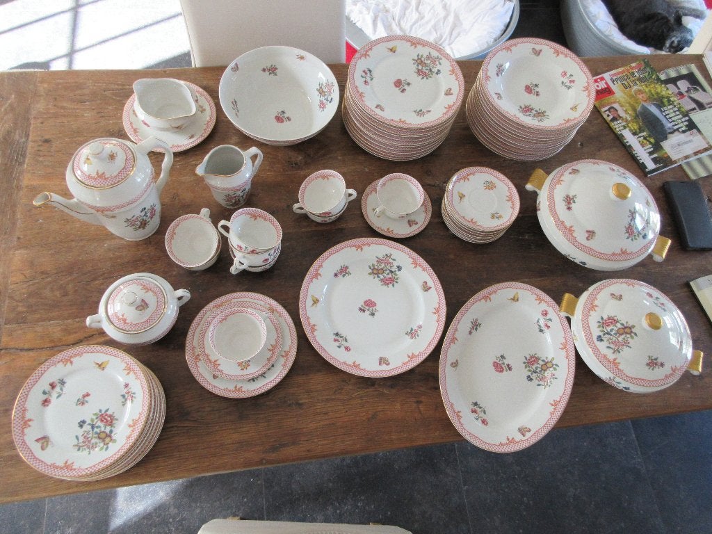Service vaisselle ancienne porcelaine vintage CERABEL doré, Enlèvement