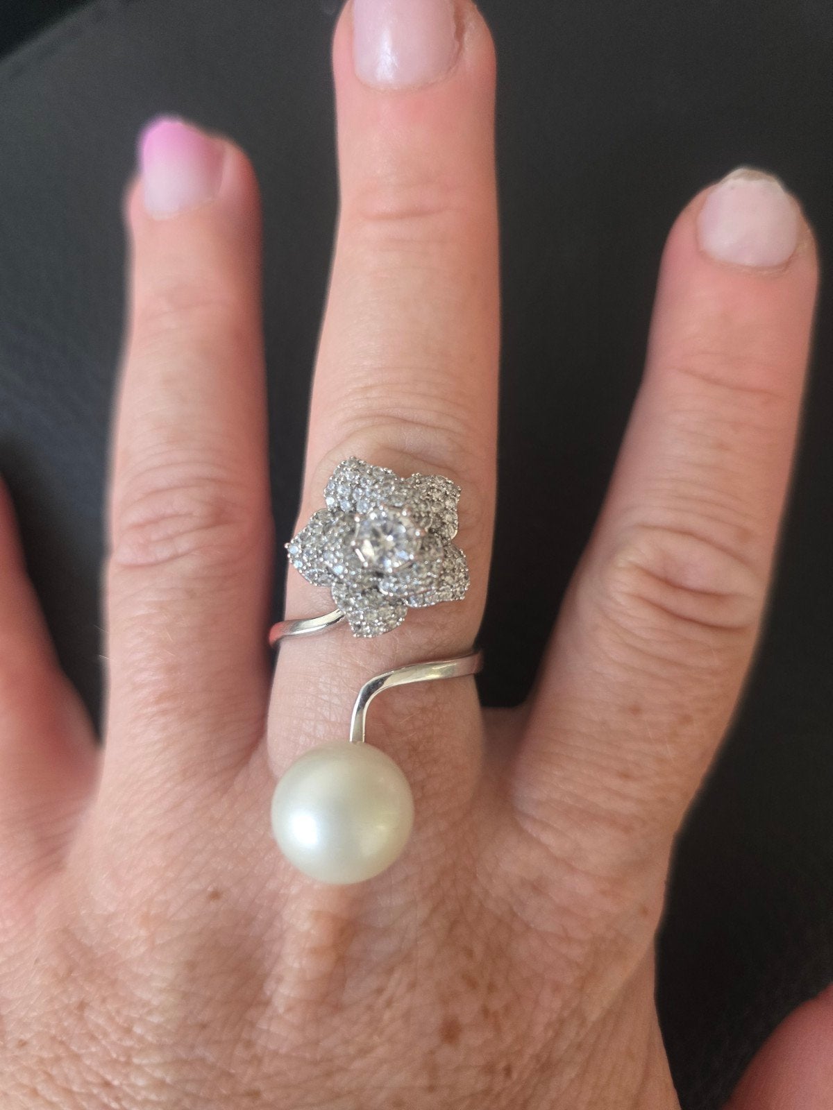 Ring met stenen en parel, Handtassen en Accessoires, Ringen, Ophalen, Zilver, Zilver