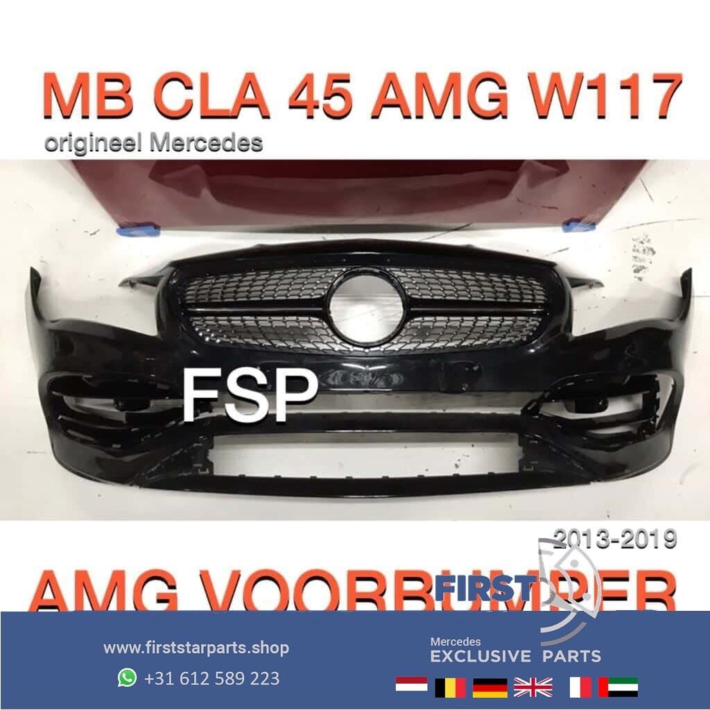 W117 CLA 45 AMG Facelift Voorbumper + diamond gril zwart ori, Gebruikt, -, Voor, Ophalen of Verzenden