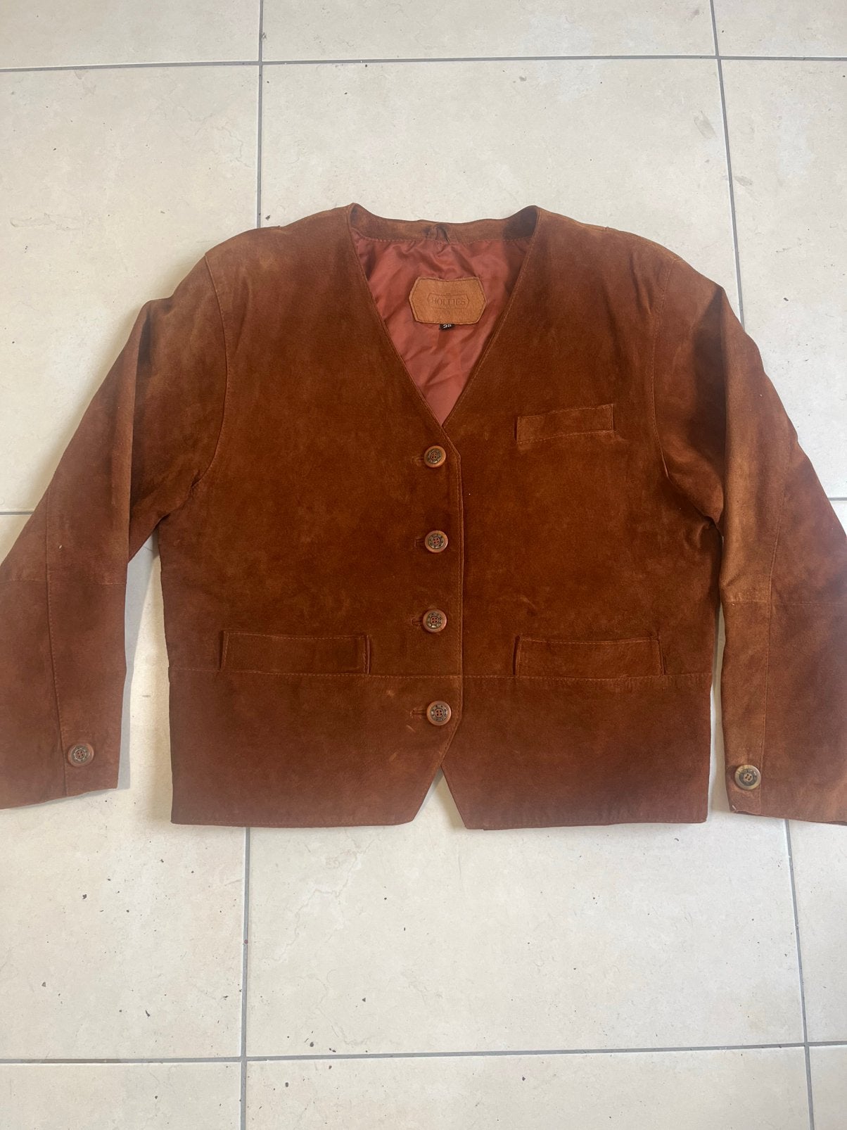 Hollies suede leer jas 38.dame jas, Ophalen, Zo goed als nieuw, Maat 38/40 (M), Bruin