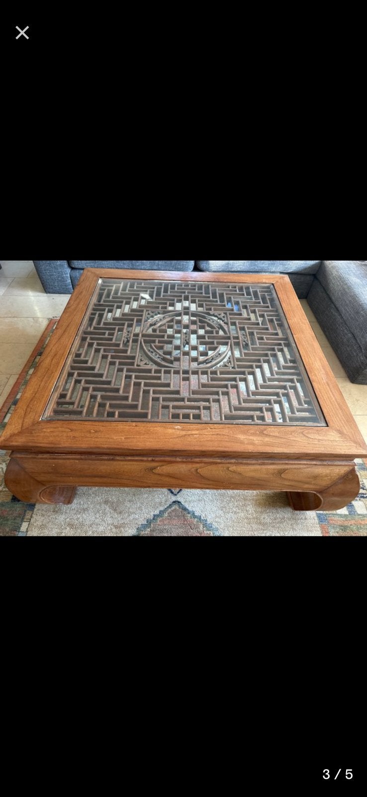 Table chinoise en bois massif avec plateau en verre épais, Maison & Meubles, Tables | Tables de salon, Chêne, Carré, 100 à 150 cm