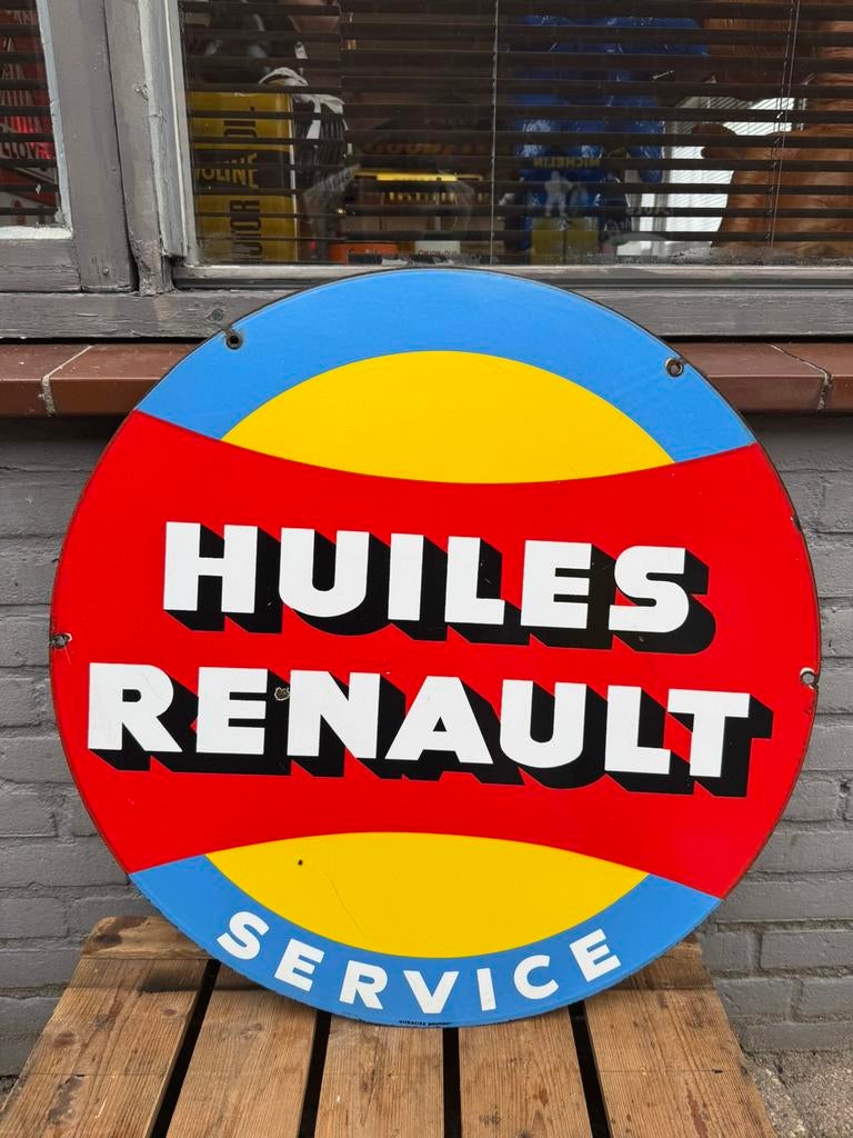 Panneau d'affichage émaillé Huiles Renault Service, Collections, Marques & Objets publicitaires, Enlèvement, Utilisé, Panneau publicitaire
