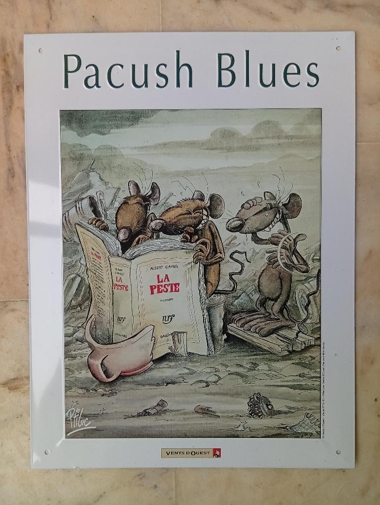Plaque en métal "Pacush Blues" - Parfait état., Collections, Enlèvement ou Envoi, Autres personnages, Neuf, Image, Affiche ou Autocollant