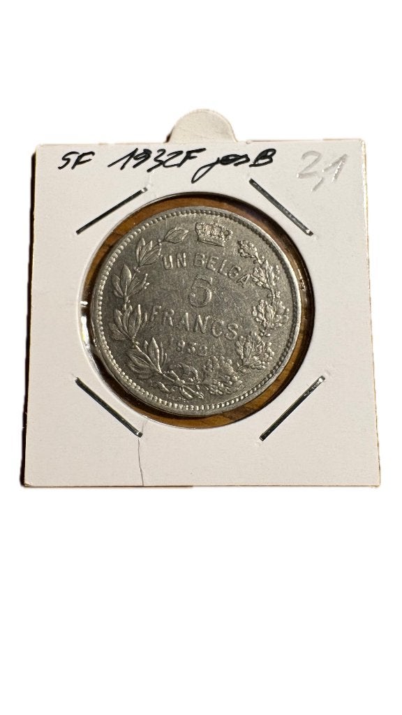 ALBERT I: 5 FRANC 1 BELGA 1932F Positie B, Postzegels en Munten, Ophalen of Verzenden