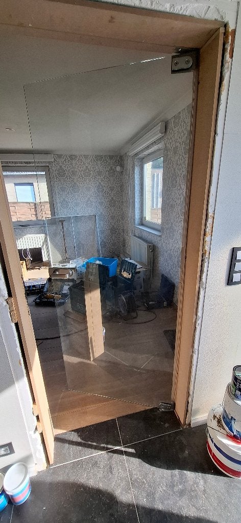 Glazen deur stijlvol pivobeslag  (Taatsscharnieren ), Doe-het-zelf en Bouw, Deuren en Vliegenramen, Ophalen, Zo goed als nieuw