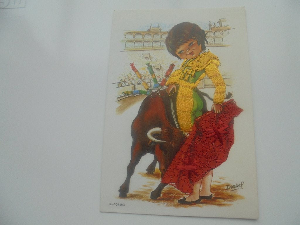 spaanse klederdracht geborduurde kaart, Verzenden, 1960 tot 1980, Ongelopen, Spanje